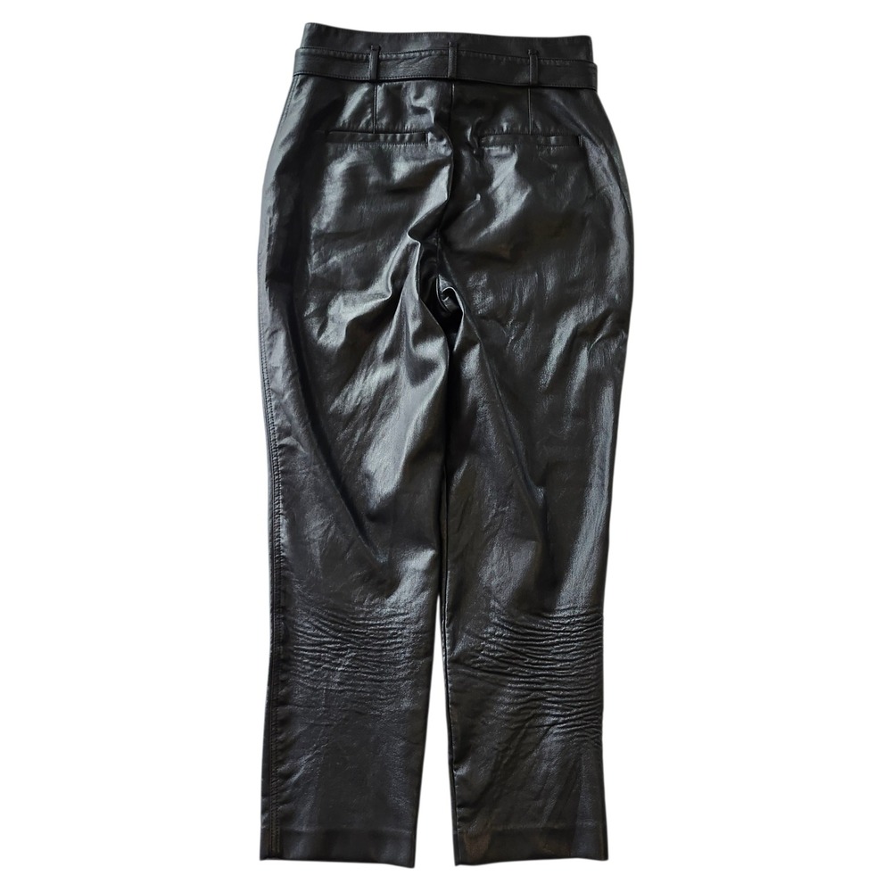 Babaton Aritzia Vegan Leather Tie-Waist Tapered Pants Black Women's Size 10 - Picture 3 of 12